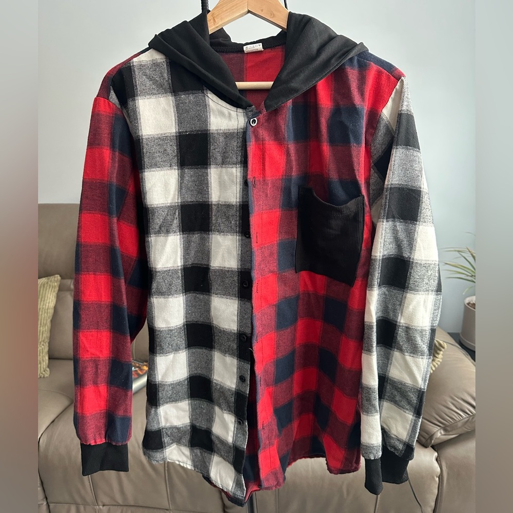 Zaful Two-Toned Hooded Plaid
